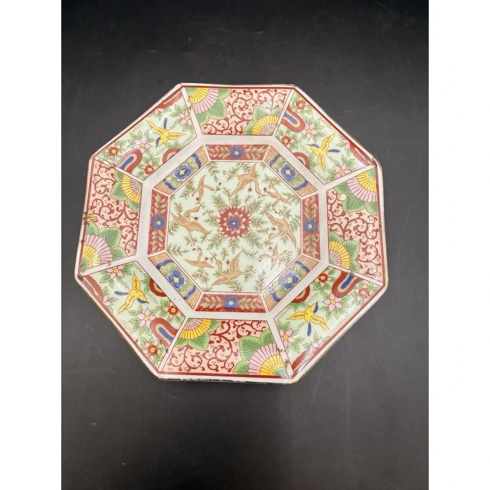 Vintage IMARI WARE Japan Porcelain Yellow BIRDS 10 1/4 Octagonal Plate Some Were